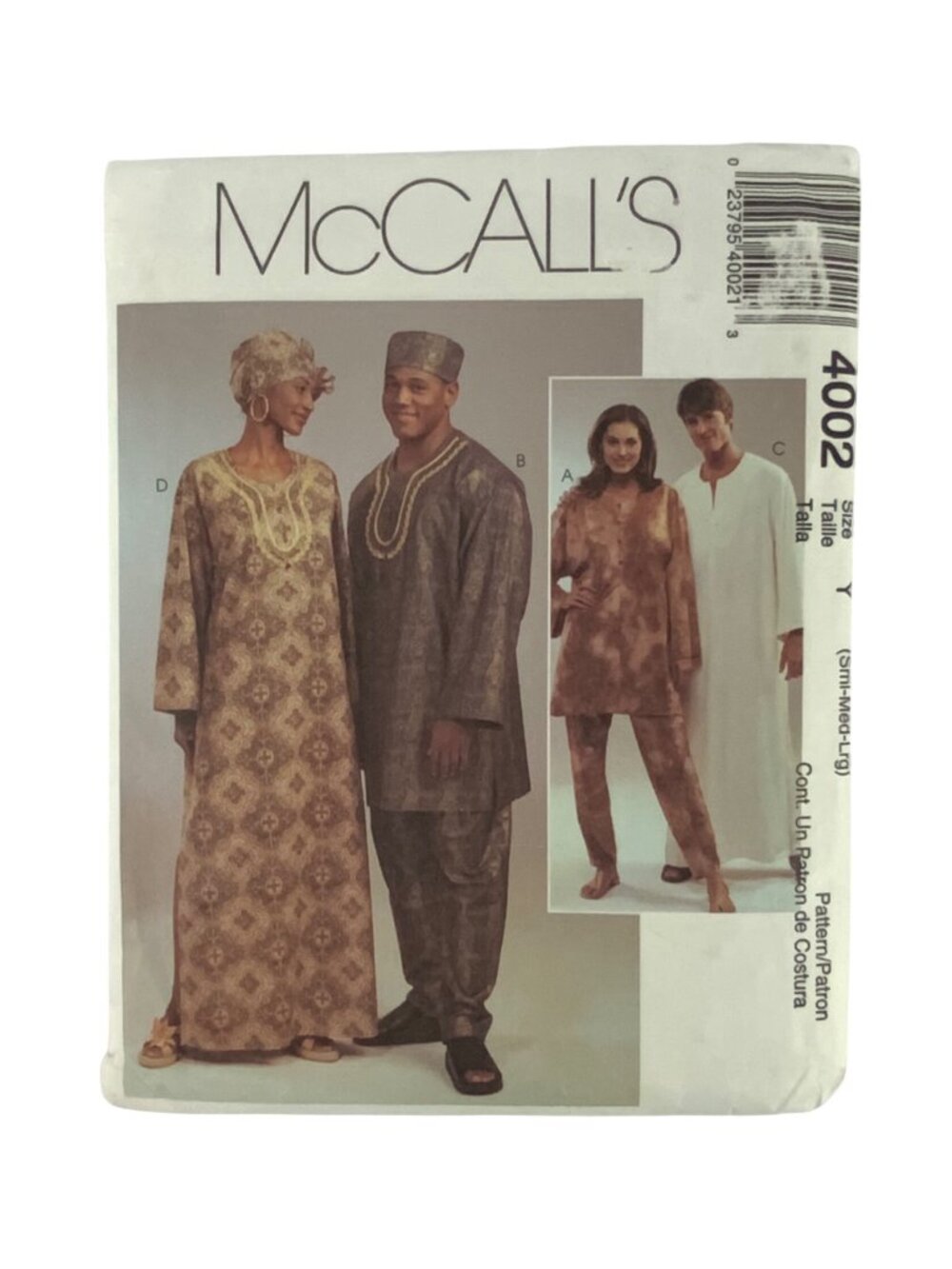 McCalls 4002 Sewing Pattern For Mens & Womens Tunics Caftans Pants Lined S-XL 20